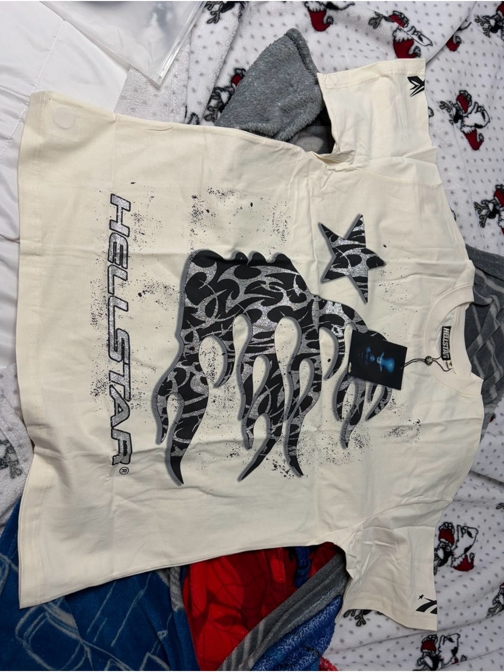 Hysteric Glamour Cream Tee with Black Flame-Star Graphic